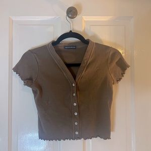 Brandy Melville Brown Button Down Lettuce Edge Top